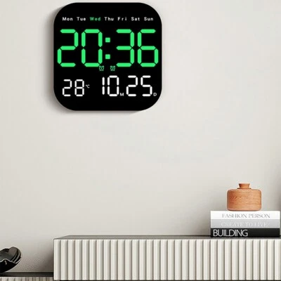 LED Large Digital Wall Clock Remote Control Temperature Date Week Display Adjust - Image 1 of 4