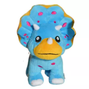 DINO MIGHTS TRICERATOPS BLUE FUN SCHOOL BAG PLUSH CLIP-ON 8cm **FREE DELIVERY** - Picture 1 of 3