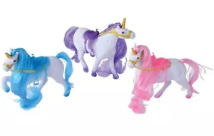 Unicorn Pony, Set of 3 with Saddles, Gold Bridles, Horns, each Flocked 5" Long - Picture 1 of 2