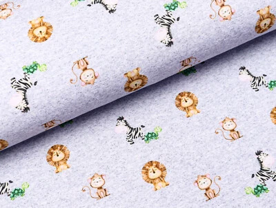 SOFTSHELL Stoff Jackenstoff Löwe, Affe, Zebra... HELLGRAU meliert EUR 18,98/m - Bild 1 von 3