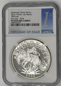 2022 P AMERICAN LIBERTY PROOF SILVER MEDAL NGC PF69 FIRST DAY ISSUE 🔥ANA SHOW🔥 - Picture 1 of 2