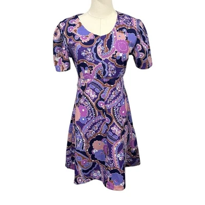 Mini Vestido Para Mujer Púrpura Paisley Mod Boho 60’s 70s Retro Festival Talla S Hippie Foto 1 de 4