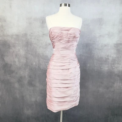 Monique Lhuillier Womens Dress 6 Bridesmaid Pink Strapless Mini Glam Cocktail - Image 1 of 4