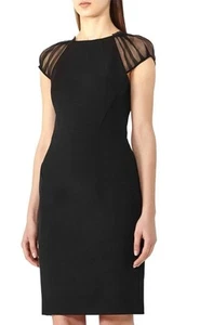 Reiss Dress Size UK 10 Black Puff Organza Sleeve Bodycon Rowane Occasion - Picture 1 of 13