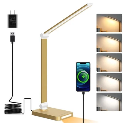 LED Desk Lamp Gold w/ USB Touch Control 5 Color 3 Brightness Night Light Office - Image 1 of 4