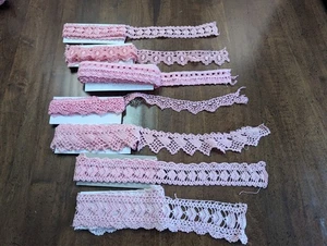 6 verschiedene Yardage 100% Baumwolle Upcycling Vintage/USA gehäkelt & andere SCHNÜRSENKEL gefärbt "PINK" - Bild 1 von 16