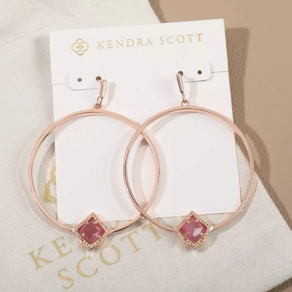 NUEVO Pendientes de aro colgantes Kendra Scott Elberta oro rosa ojo de gato rosa Foto 1 de 1