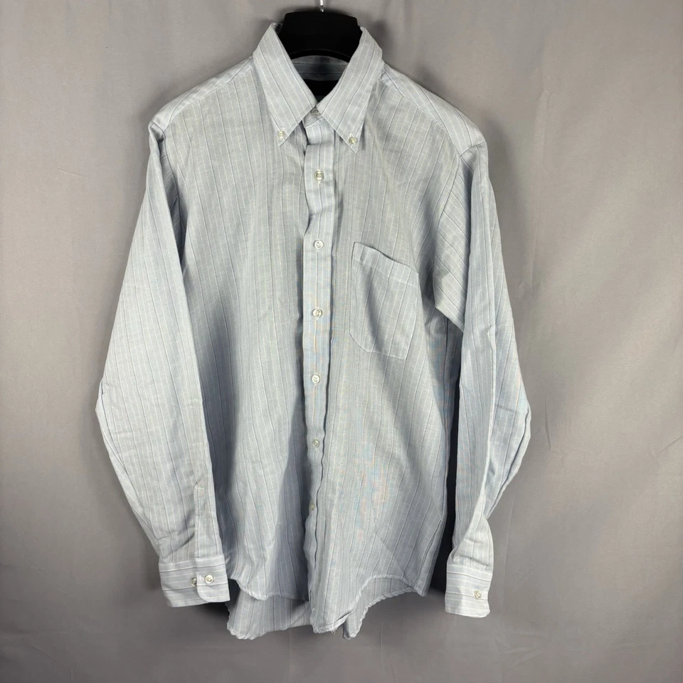 Camisa social masculina vintage Turnbury Hampton listras azuis manga comprida grande - Imagem 1 de 4