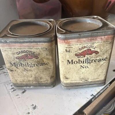 Lote de latas de graxa vintage Gárgula Mobilgrease 5 libras óleo Mobiloil - Imagem 1 de 4