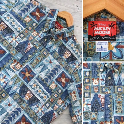 Camisa Hawaiana Reyn Spooner Para Hombre L Mickey Mouse Tiki Aloha Donald De Colección Años 90 Foto 1 de 4