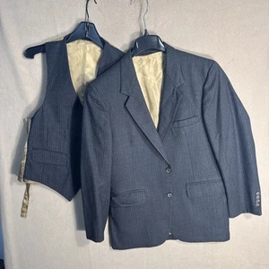 @@ Vintage Bill Blass 38R Dark Gray Chalk Strip Wool 2 Piece Jacket 36" Vest 2BN - Picture 1 of 18
