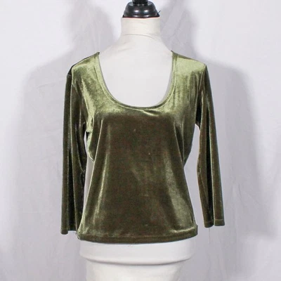 Vintage 1990s Olive Green Velvet Witchy Top Whimsygoth Practical Magic Style - Image 1 of 4