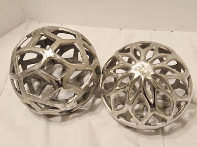 Decorative Metal Aluminum Orb Home Decor Sculpture Cyan Design Sphere Centerpiec - Image 1 of 4