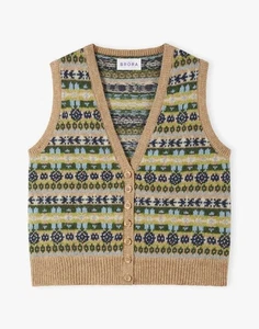 Chaleco Cárdigan Brora Lana Sin Mangas Punto en Roble Talla 8 - Imagen 1 de 11