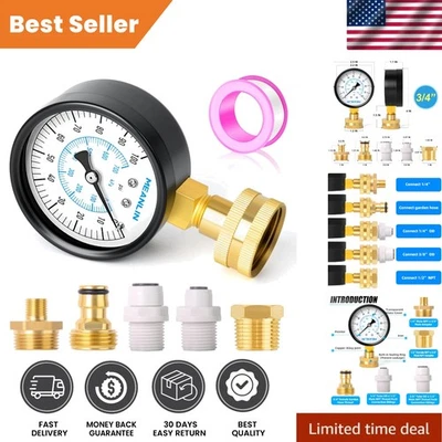 Durable 0-100 PSI Pressure Gauge Kit - 3/4" Female Connection & Adapters - Image 1 of 4
