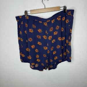 Madewell Navy Blue Floral Pull On Elastic Waist Shorts Pockets Women’s XXL - Picture 1 of 10