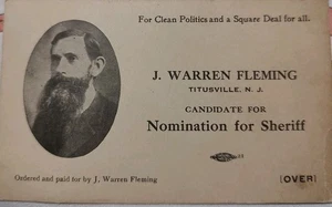 Ende des 19. Jahrhunderts J. Warren Fleming Kampagne Karte Nominierung für Sheriff - Bild 1 von 5