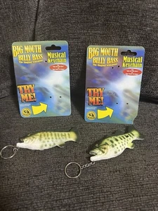 2 Rare Gemmy Big Mouth Billy Bass Musical Keychain 2000 WITH NEW Battery - Picture 1 of 4