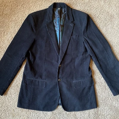 Chaqueta Blazer Juicy Couture Pana Para Hombres 44 Parches en el Codo de Cuero Negro Y2K Foto 1 de 4