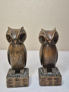 Handmade Wooden Owls Pair Of Decorative Book Ends - Picture 1 of 12