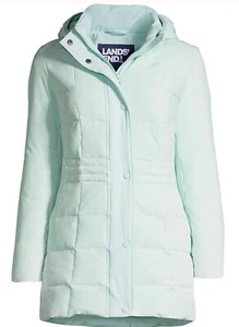 Lands End Womens Quilted Stretch Down Hooded Coat Size Small S(6-8) Aqua Breeze - Picture 1 of 18