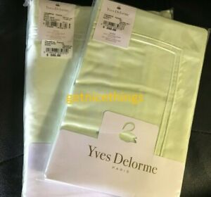 $825 NWT Yves Delorme King Duvet Cover Shams 3PC Set Green Tea Sateen France NEW