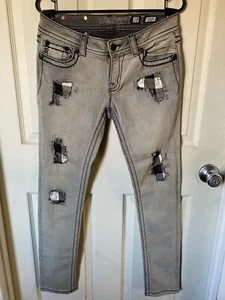 Miss Me Signature Skinny Jeans Gr. 29 Patched Faded Gray Denim Schwarz - Bild 1 von 6