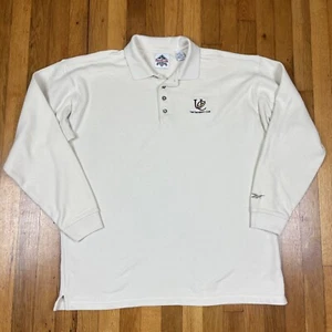 Vintage 90s Reebok Golf Polo Mens L The University Club Logo Heavy Cotton Beige - Picture 1 of 15