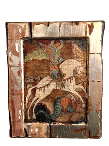 Old Saint George Battling the Dragon Orthodox Russian Icon * - Picture 1 of 13