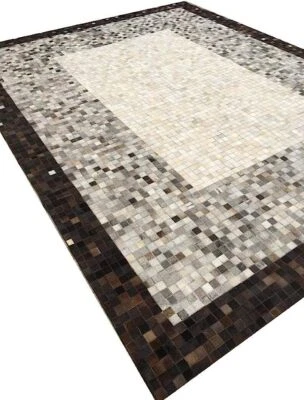 Handmade 100% Cowhide Leather Rug – Patchwork Natural Cow Skin 8x10 Carpet  - Image 1 of 4