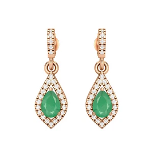 14k Rose Gold Emerald Zambia Pear Shape Chandelier Teardrop Women Earrings - Picture 1 of 6