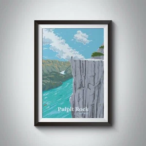 Pulpit Rock Preikestolen Norway Travel Poster - Framed - Bucket List Prints - Picture 1 of 7