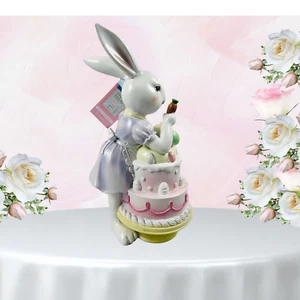 14” Sweet Treats Spring Pastel Easter Bunny Girl Figurine Decorating a Cake New - Picture 1 of 8