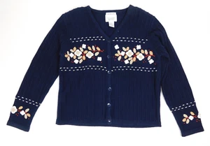 Christopher & Banks Womens Hand Embroidered Cardigan Button Sweater Size S Blue - Picture 1 of 14