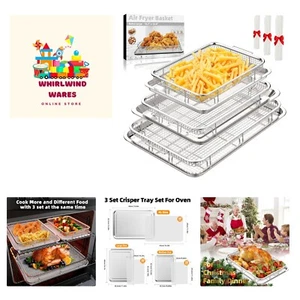 3 Set Air Fryer Basket, Air Fryer Pans and Tray for Oven with 90 PCS Parchmen... - Picture 1 of 8