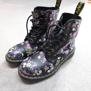 Dr. Martens Boots Womens 7 Black Pascal Floral 8 Eye - Picture 1 of 10