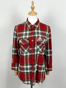 Superdry Women's Red Check 3/4 Sleeve Button Down Shirt Size M - Picture 1 of 20