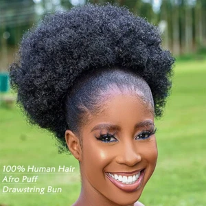 Afro Puff Drawstring Ponytail Updo 100% Human Hair Extension for Black Women - Picture 1 of 8