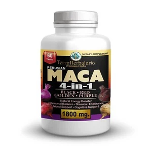 MACA ROOT 4-in-1, PREMIUM Black Maca, Red, Golden, Purple.1800mg USA - Bild 1 von 5