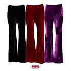 Flared Velvet Feel Velour Trousers Festival Party Flares UK Red Black Purple