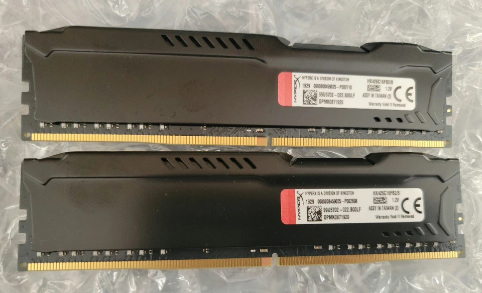 Lot of two (2) Kingston/HyperX HX426C16FB2/8 gaming memory dimms - Image 1 of 1