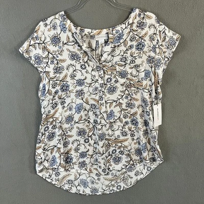 Liz Claiborne Women's Cap Sleeve Blouse Size L White Floral NWT - Image 1 of 4