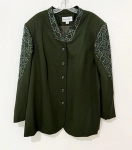 John Meyer of Norwich Green Beaded Blazer Jacket Women's Plus Size 20W - Picture 1 of 7