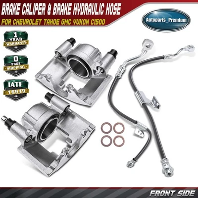 Front Brake Caliper & Hose Set for Chevy Tahoe 1995-2000 GMC Yukon C1500 C2500 - Image 1 of 4