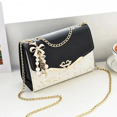Trendy Ladies Crossbody Shoulder Bag PU Small Square Handbag with Pendant - Image 1 of 4