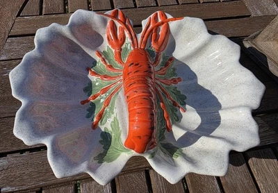 VINTAGE MCM Lobster Divided Serving Dish Ceramic Hand Painted Large FISH HOLIDAY - Image 1 of 4