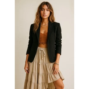 Lorena Antoniazzi Blazer IT40(6) Wool Silk Black/Gold Pinstripe Jacket NWT Italy - Picture 1 of 8