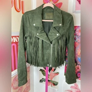 NWT Blank NYC Olive Green FAUX Suede Fringe Jacket - Picture 1 of 6