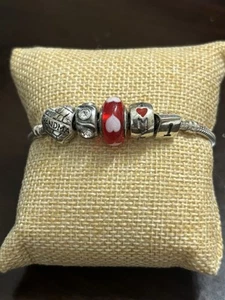 Pandora Bracelet 7 Inch (5) Family- Grandma -Mom-Red Heart -Clear Bling-Murano - Picture 1 of 5