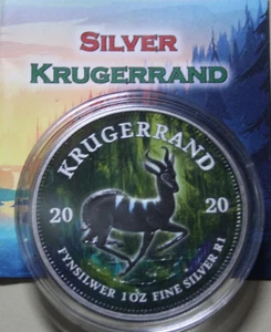 Sudáfrica 1 borde "Krugerrand" 2020 plata 1 oz #F7211 "Mystic Forest" coloreado - Imagen 1 de 10